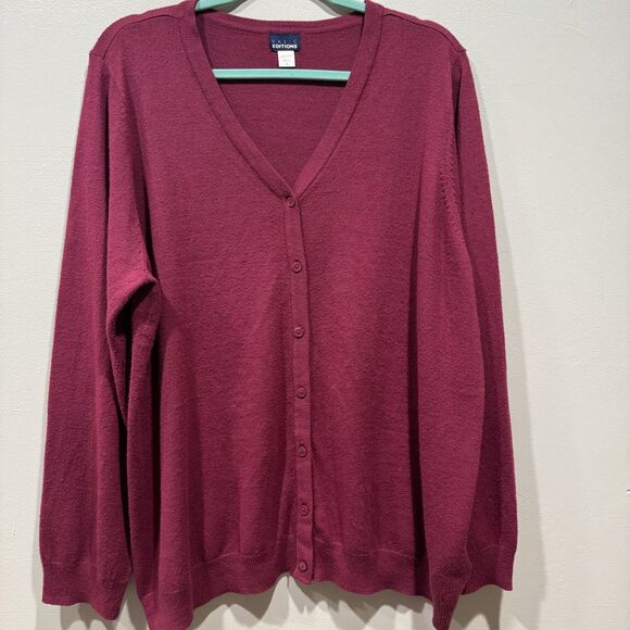 Basic Editions Cardigan Sweaters Set of 2 Knit Magenta Navy Long Sleeve Women 2X - Picture 2 of 12